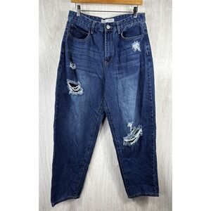 YMI Dream Barrel Fit Baggy Ankle Jeans‎ Distressed Denim Womens 11